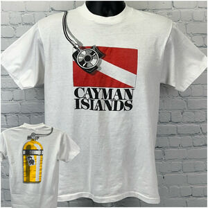 Vintage 80s SCUBA Diving Cayman Islands T Shirt Diver Made In USA White M Medium